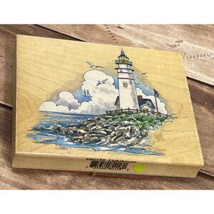 STAMPS HAPPEN 80158 LIGHTHOUSE WOOD MOUNTED RUBBER STAMP SEASCAPE